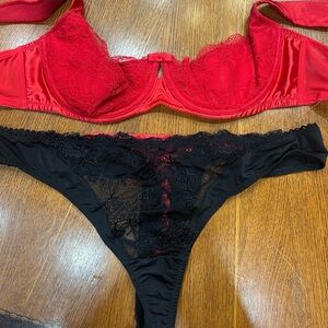 Cacique Red and Black Lace Bra Set 44B 22/24 NWOT